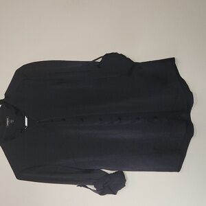 Express Dark Navy Button-Up Blouse Ruffled Collar Sleeve Garters Size L